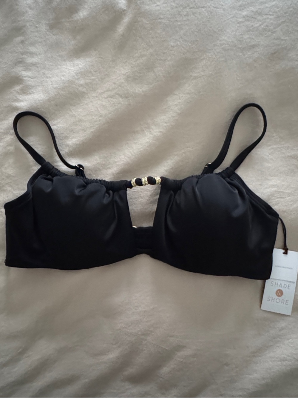 NWT Shade & Shore Black Bikini Top with Gold Bead Detail Size: 34D